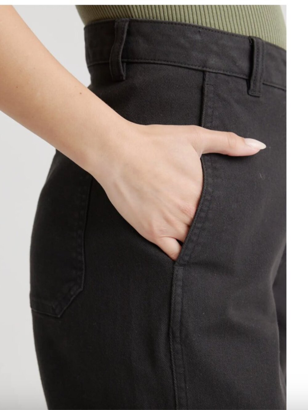 NWT Quince Women Organic Stretch Cotton Twill Barrel Pants - 27" Black 8 - Picture 4 of 6